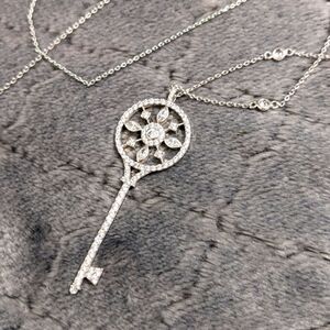 Beautiful Nordstrom's Brand Clear Crystal Key Pendant/Necklace Rhodium Plated